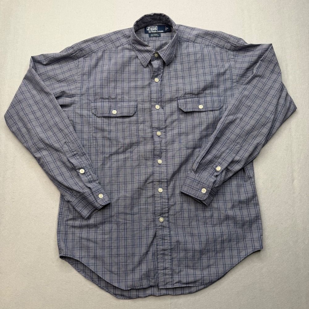 Polo Ralph Lauren GI Shirt Mens Medium Blue Plaid Long Sleeve Button Down Cotton